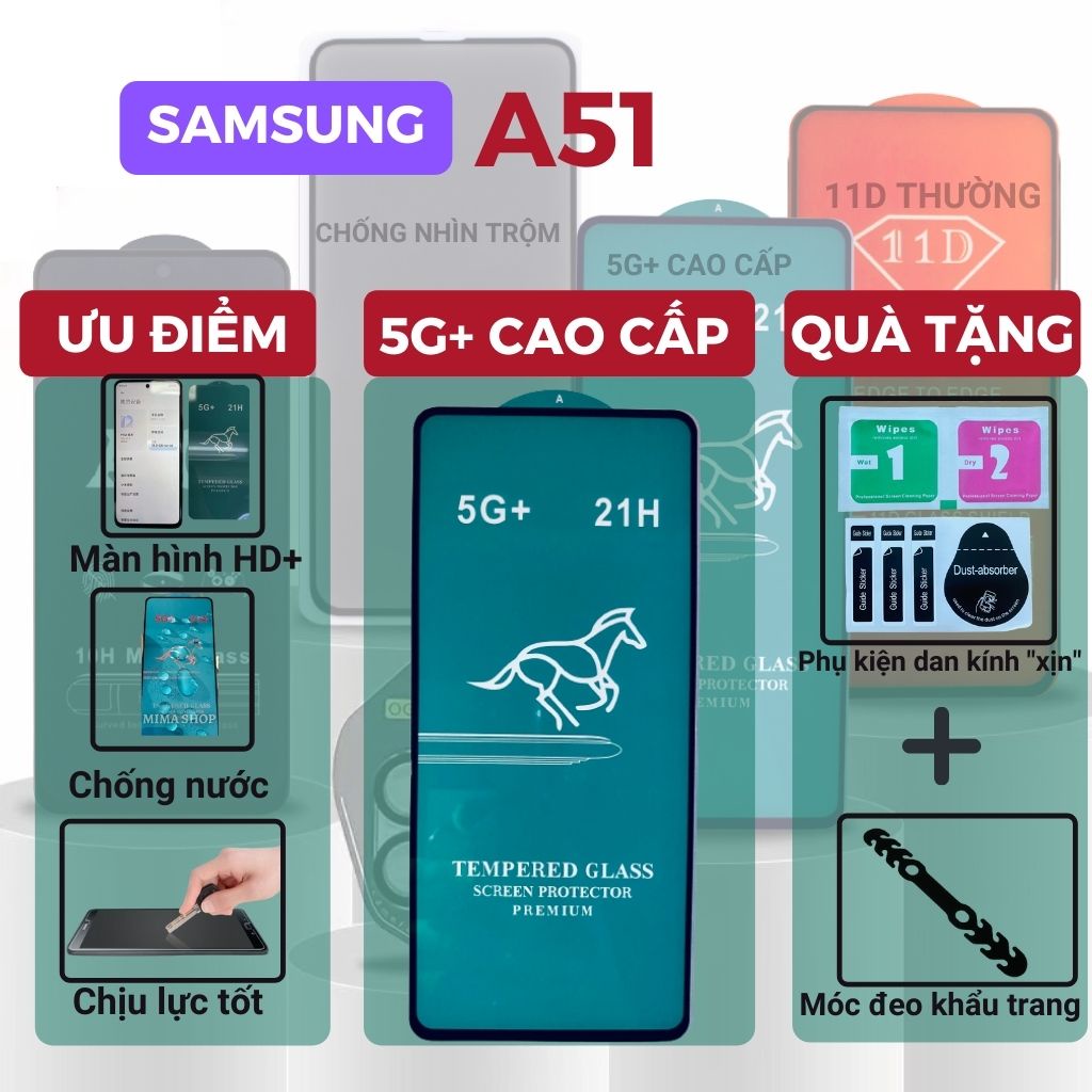 Kính cường lực Samsung A51 - Cao cấp - Full màn hình 11D và Trong suốt - Độ cứng 9H [FreeShip_50K]