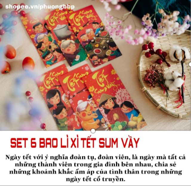 Bao lì xì tết 2024 chất liệu giấy mỹ thuật Nhật Bản cao cấp thiết kế đầy ý nghĩa 1 set 6 cái