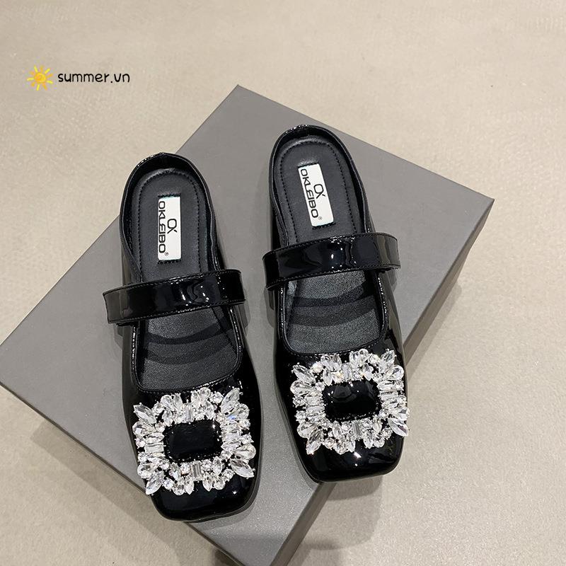 Dép Muller Quai Dán Đính Đá Hình Vuông Phong Cách Hàn Quốc Thời Trang Mùa Xuân Dành Cho Nữ 2022