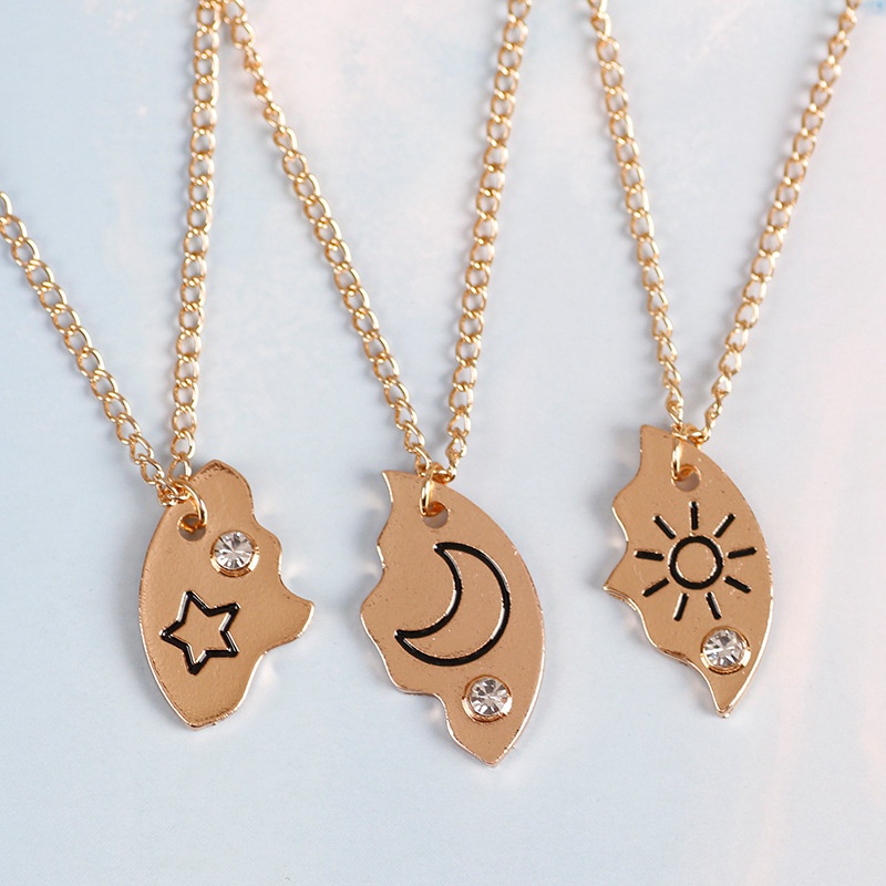 Set 3 Vòng cổ mặt tròn hình mặt trăng và ngôi sao thời trang cho cặp đôi
