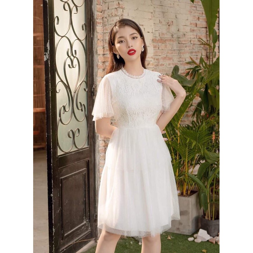 ĐẦM CÁNH TIÊN REN TRẮNG 2 TẦNG