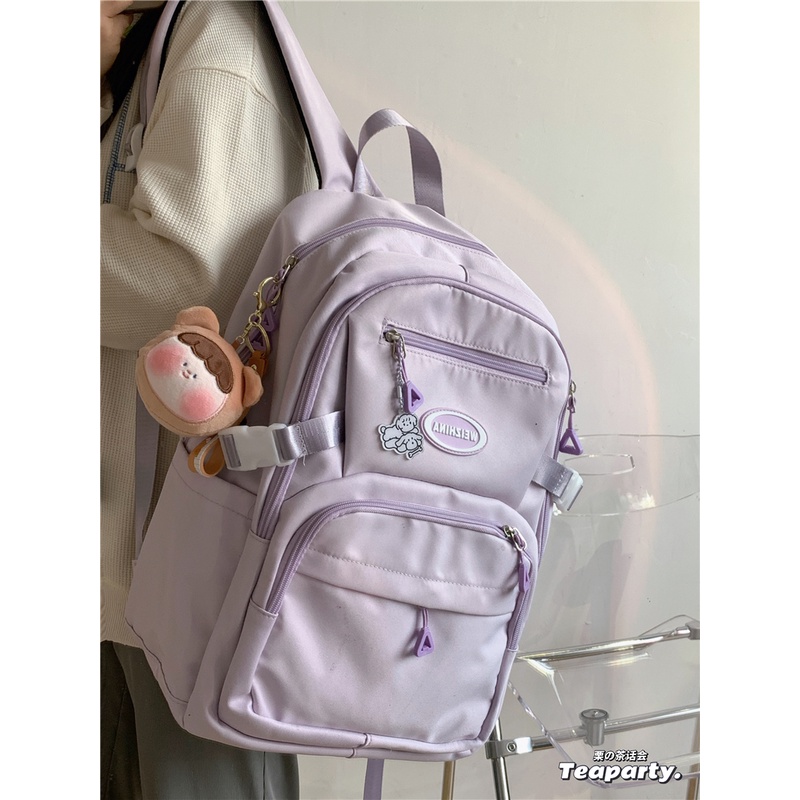 Balo nữ nhiều ngăn, form to, chống nước phong cách basic kèm sticker