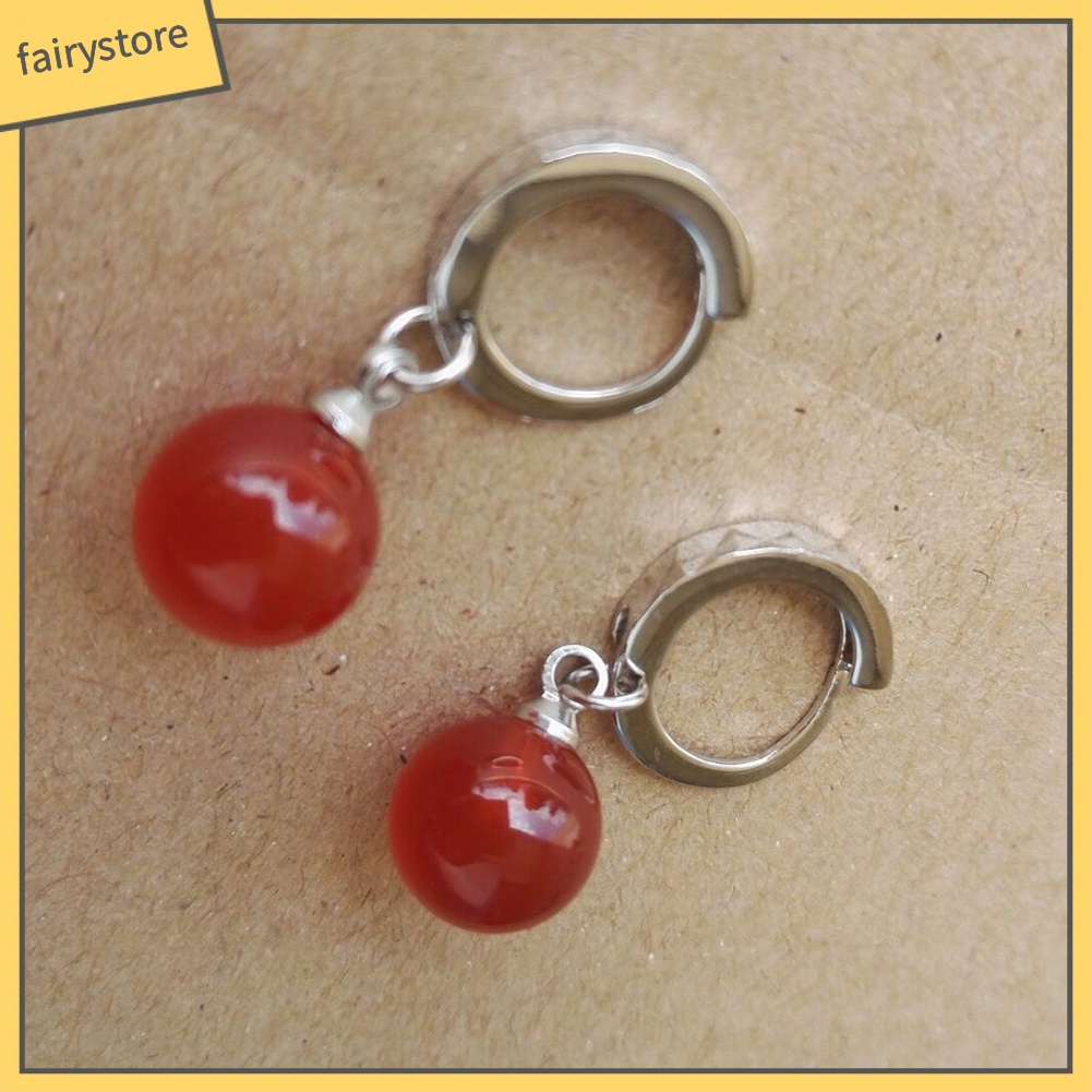 Bông tai đính đá mã não giả màu đỏ/đen