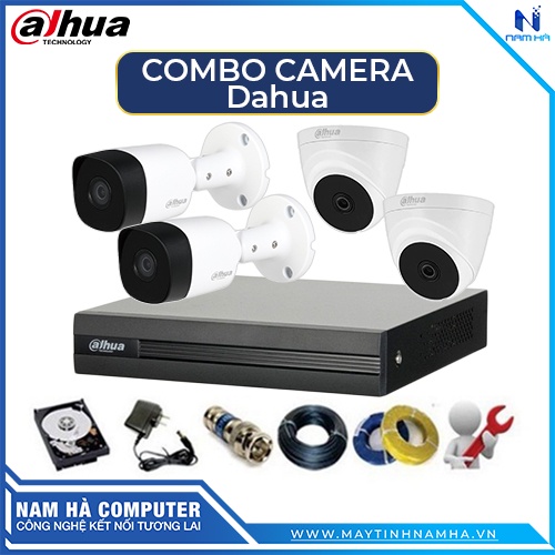 Combo 4 Camera Dahua Full HD 1080p 2.0 Megapixel + Đầu ghi 4 kênh Dahua 1080N H265 + Full Phụ Kiện