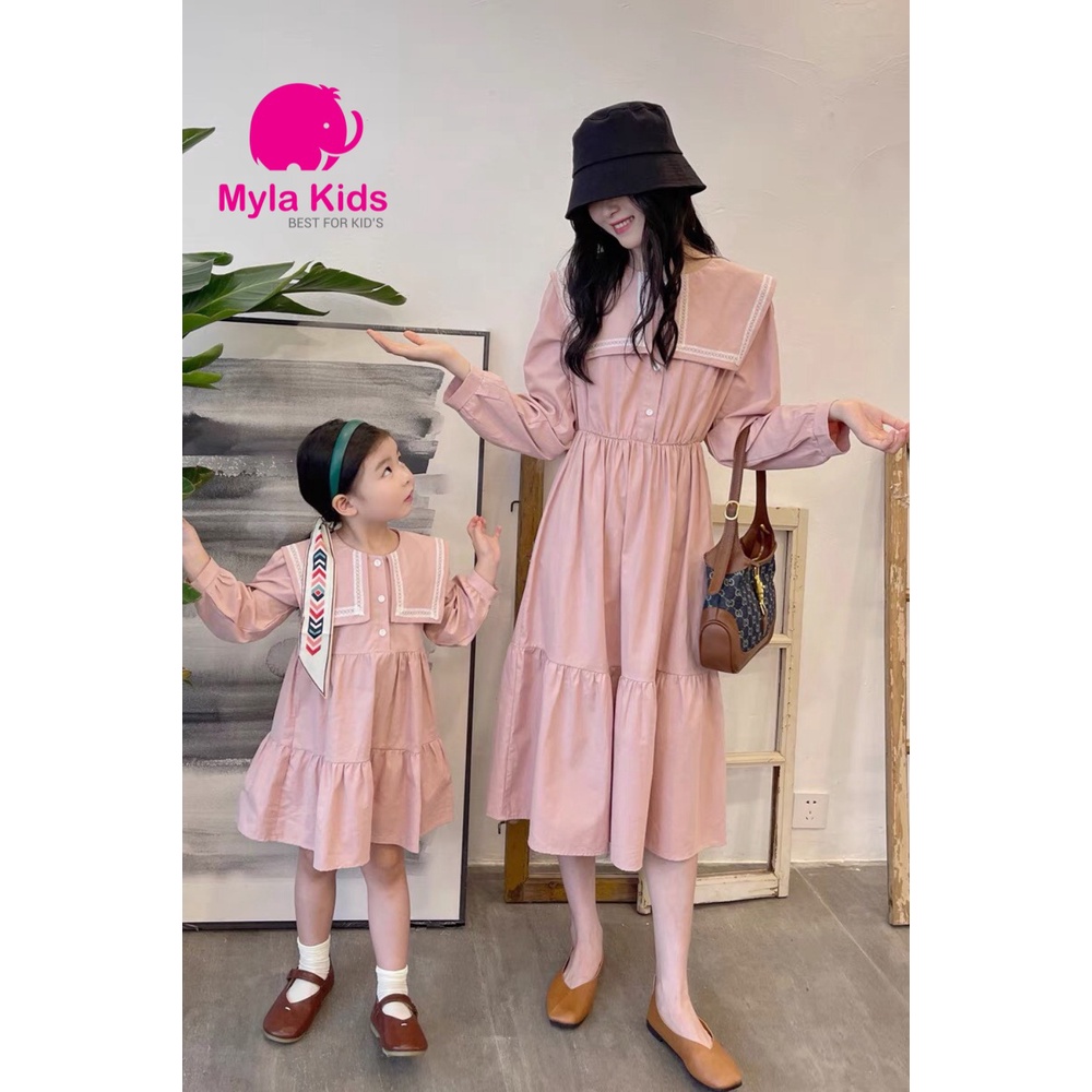 Set váy đôi mẹ và bé thu đông dài tay, set váy mẹ bé chất thô cotton an toàn cho bé - kèm ảnh thật - Mylakids