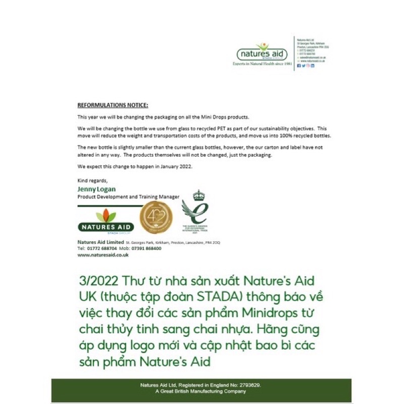 Vitamin tổng hợp Mutivitamin Nature Aid mini drops Uk Anh Quốc