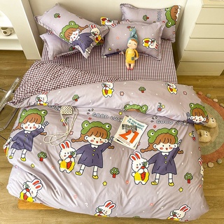 Bộ chăn ga gối cotton poly - Mẫu cô bé tím