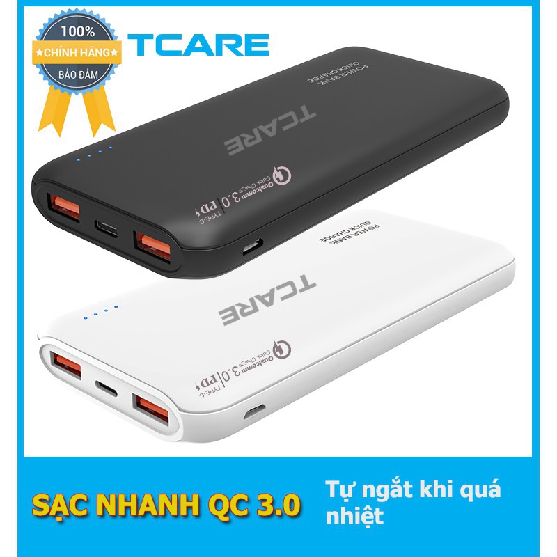 Pin sạc dự phòng Tcare 10000mAh 2 cổng QC 3.0 Type-C Micro USB T365 V1