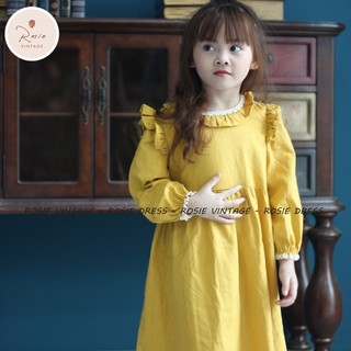 Đầm bé gái rosie - đầm vàng linen cổ ren khác biệt rosie v15