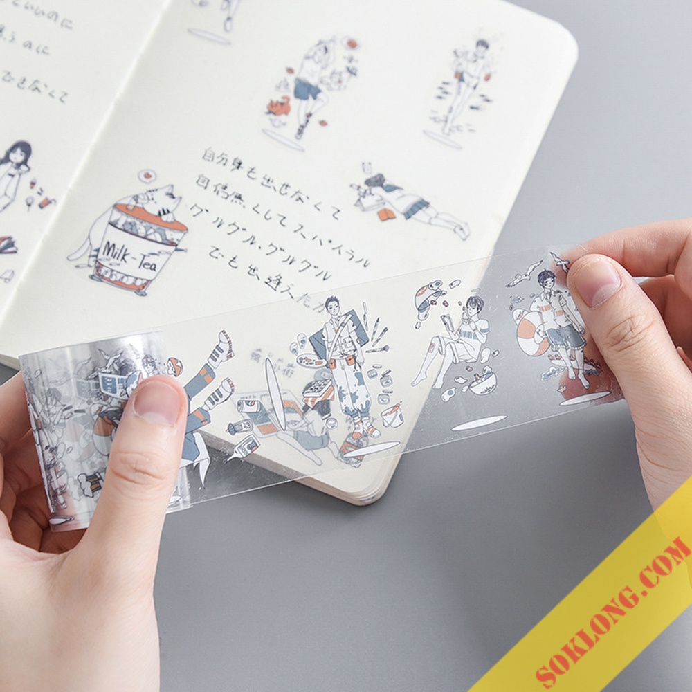 Cuộn sticker cô gái, chàng trai phong cách Anime STI54 trong suốt chống nước, sticker Manga