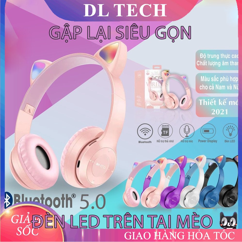 Tai Nghe mèo Bluetooth P47-M Chụp tai có Mic Headphone không dây Dễ Thương tai mèo nghe nhạc, chơi game DL TECH