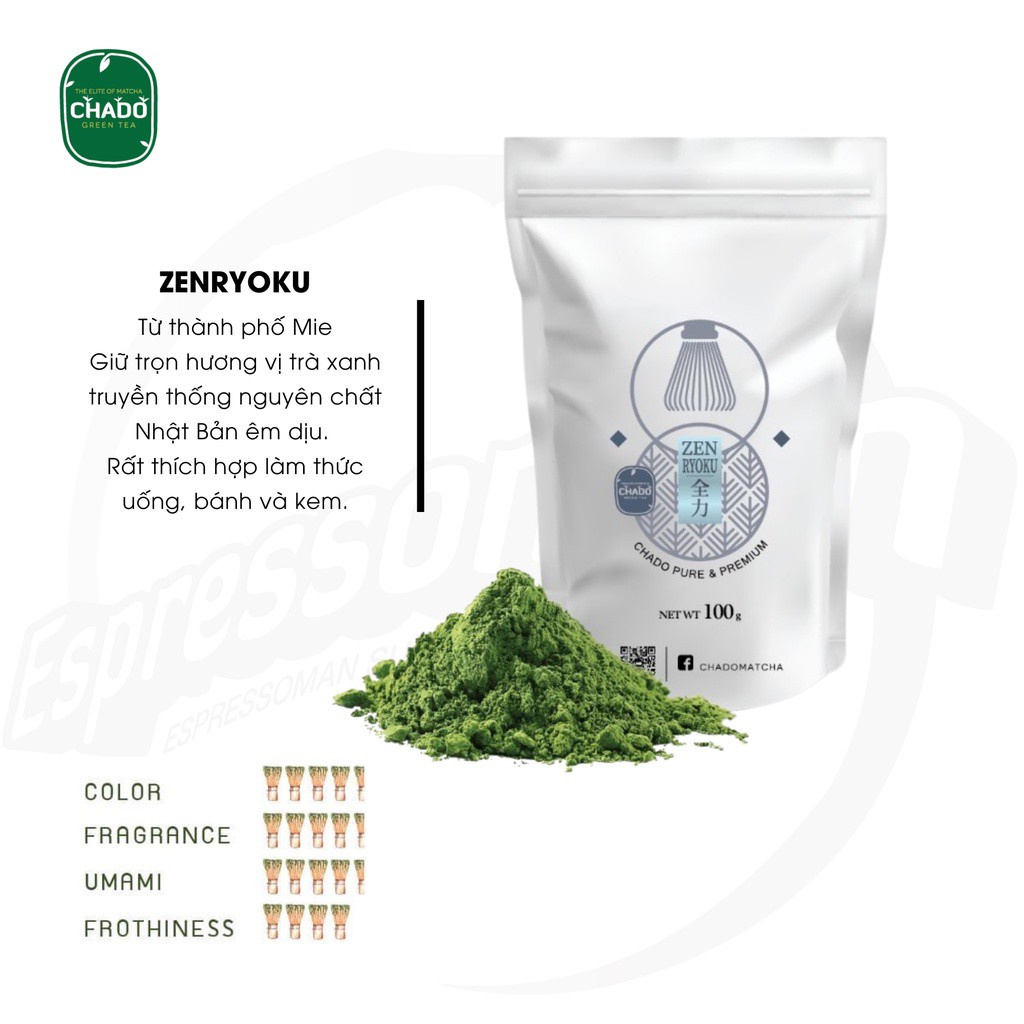 CHADO Z - Bột Trà Xanh Nguyên Chất ZENRYOKU - Nhật Bản - Nguyên Liệu Pha Chế - Bột - Làm Bánh - Kem - Chè
