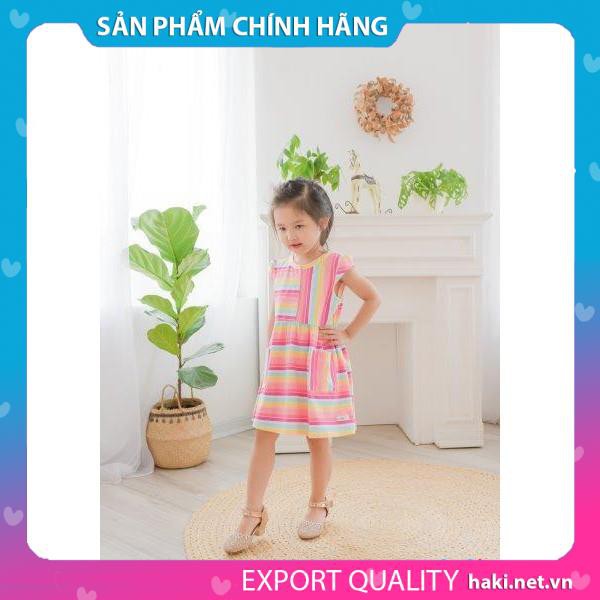 Váy bé gái kẻ sắc màu- Haki, đầm hè cho bé đi chơi