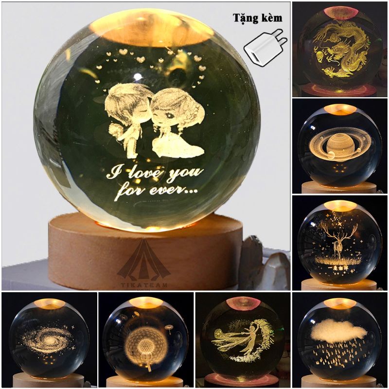 Quả cầu pha lê 3D ánh sáng vàng