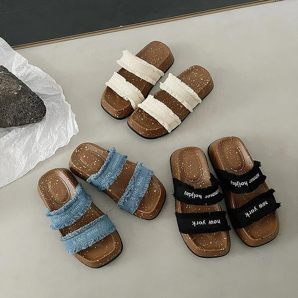 Dép Sandal Đế Dày Chống Trượt Phong Cách Mới Mùa Hè 2023 Màu Đen / Trắng / Xanh Dương Cho Nữ
