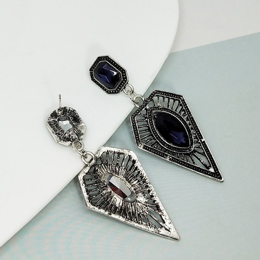 Khuyên tai mặt hình tam giác đính đá sapphire giả thời trang cổ điển sang trọng cho nữ