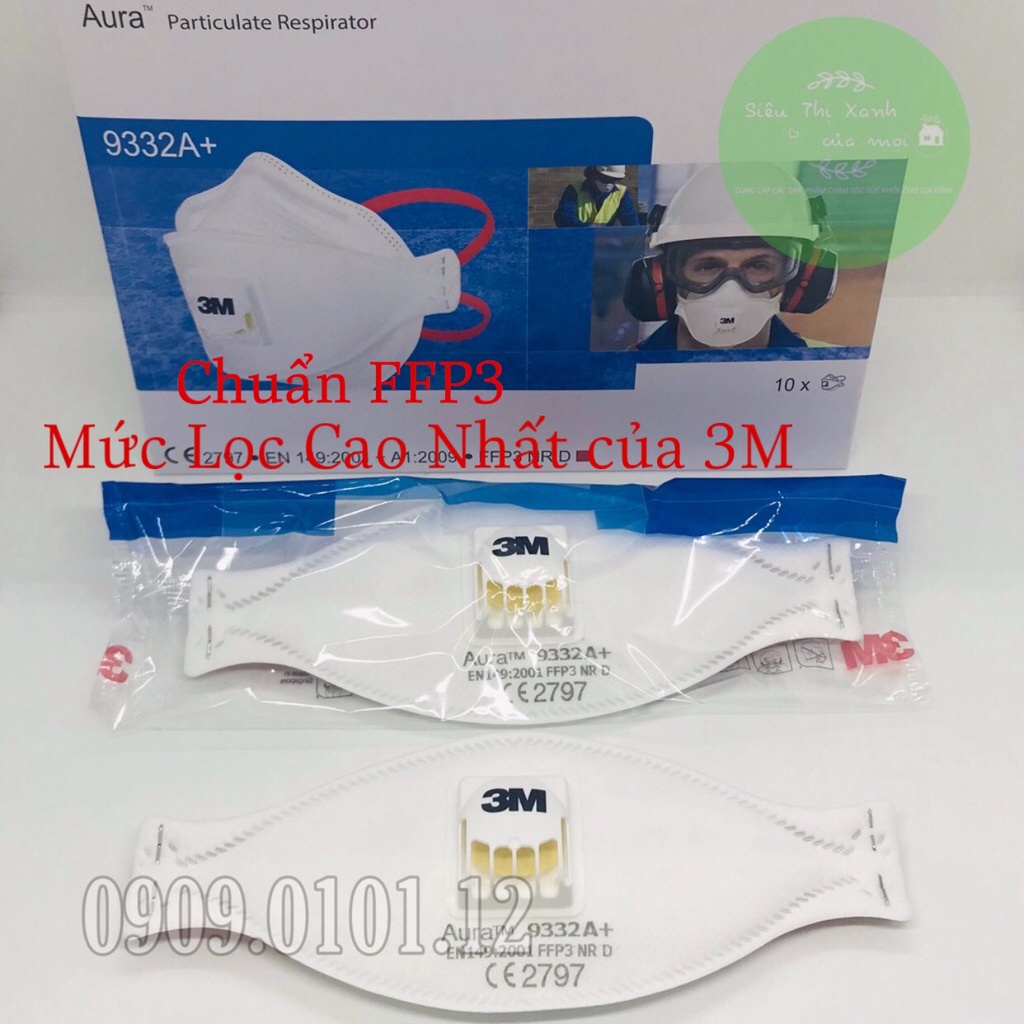 Khẩu trang 3m 9332a+ chính hãng hộp 10 cái có van thở đệm mũi tiệt trùng đạt chuẩn AS/NZS FFP3, N95 3m 9320a+ cao cấp