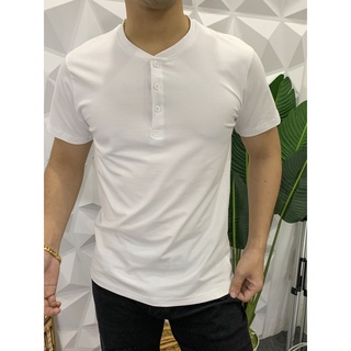Áo Thun Cotton Ngắn Tay Có Cúc Cổ Tàu Mềm Mịn Co Giãn Thấm Hút Mồ Hôi - Henley
