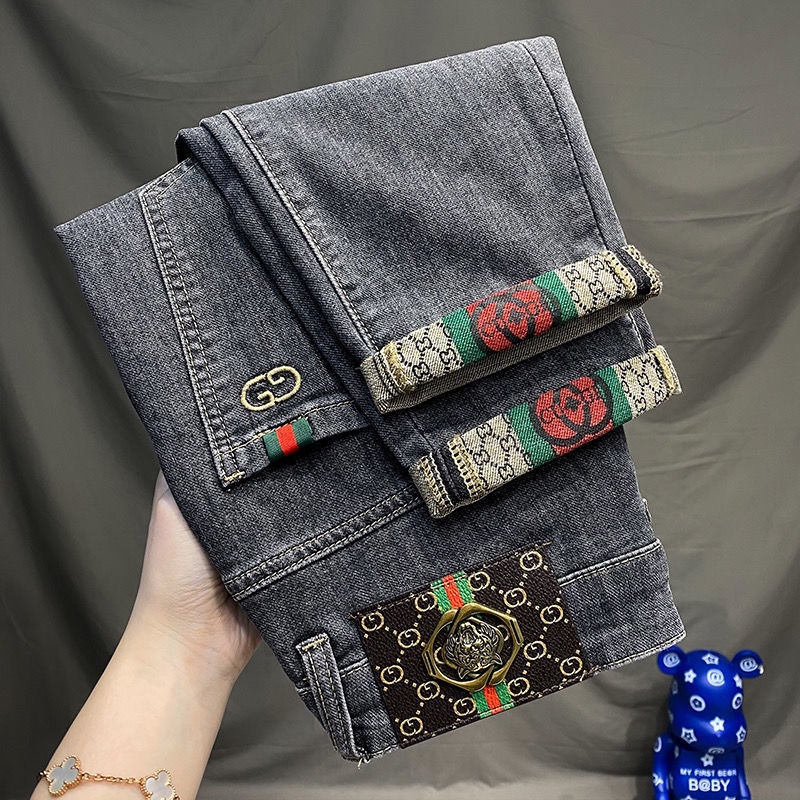 Quần Jean Dài Dáng Ôm Màu Sáng Kiểu Retro Thời Trang Cao Cấp Cho Nam