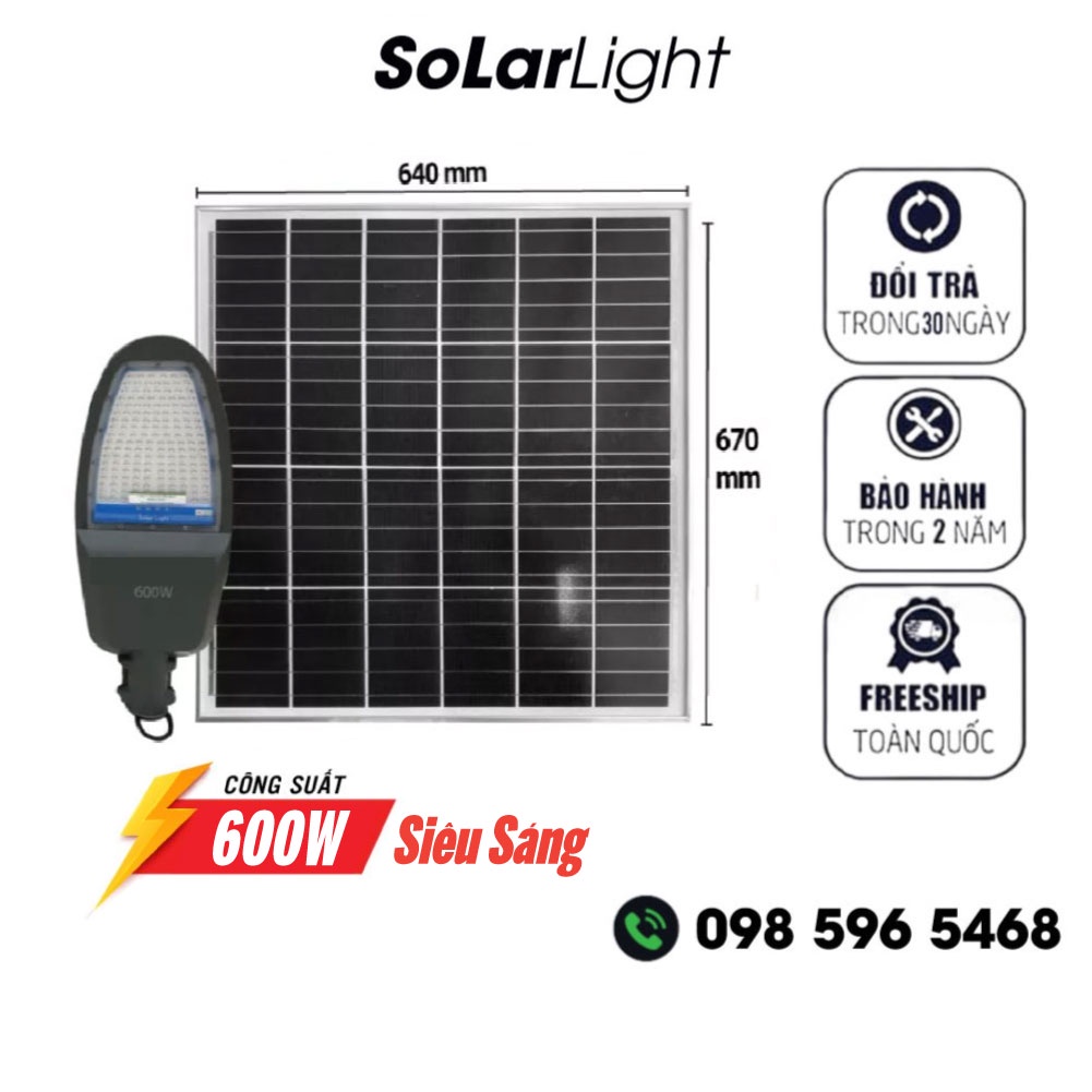 Đèn năng lượng mặt trời chiếu sáng công trình 600W, Tấm pin năng lượng mặt trời công suất lớn, Bảo hành 2 năm
