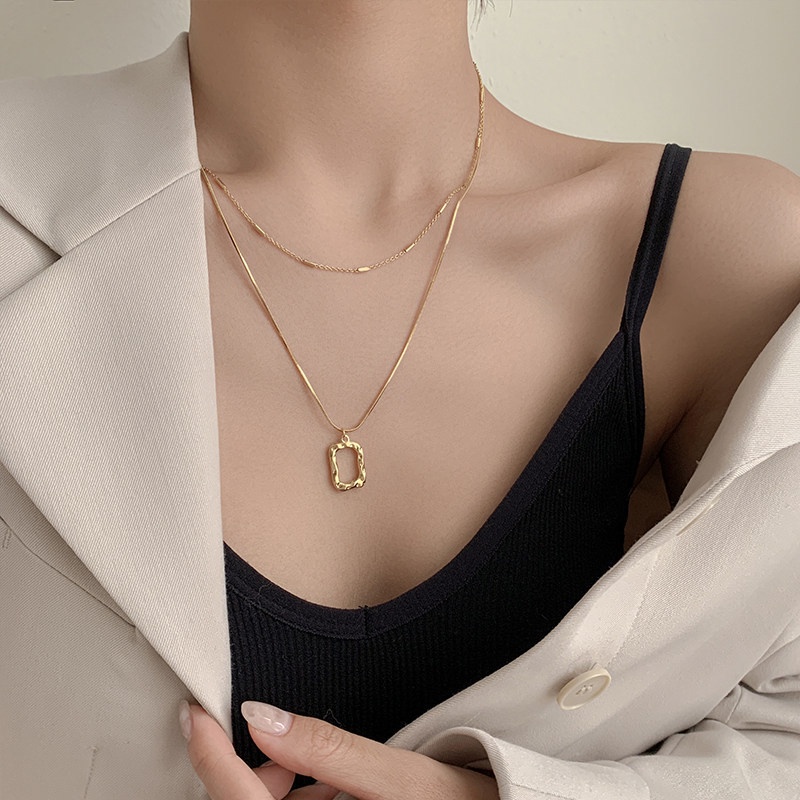 Vòng cổ Hợp Kim Nhiều Lớp Mặt Hình Học Màu Vàng / Bạc Thời Trang Cho Nữ