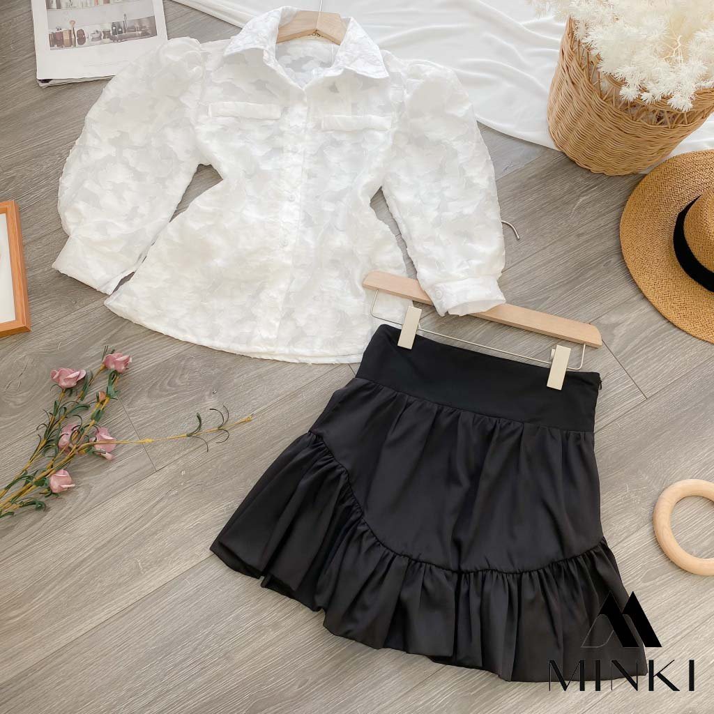 SET SƠ MI REN NƠ LƯNG + CHÂN VÁY ĐEN - CHẤT LIỆU REN VÂN NỔI CAO CẤP - [HÀNG THIẾT KẾ] | BigBuy360 - bigbuy360.vn