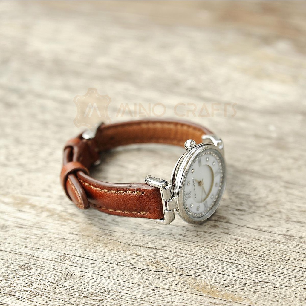 Dây da đồng hồ nữ mầu vàng bò - Dây da đồng hồ thủ công Mino Crafts DD0001