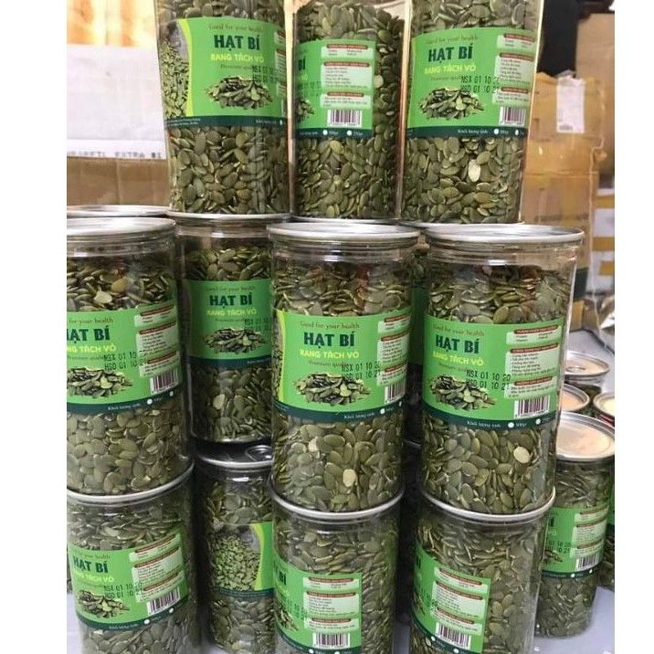 Hạt bí tách vỏ rang sẵn hộp 500g thơm ngon