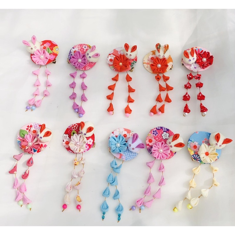 Kẹp tóc Kanzashi thỏ và hoa - Cosplay - lolita