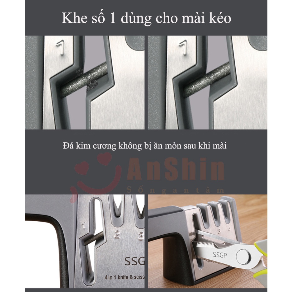 Dụng cụ mài dao kéo chính hãng SSGP - máy mài dao kéo 4 khe siêu bén