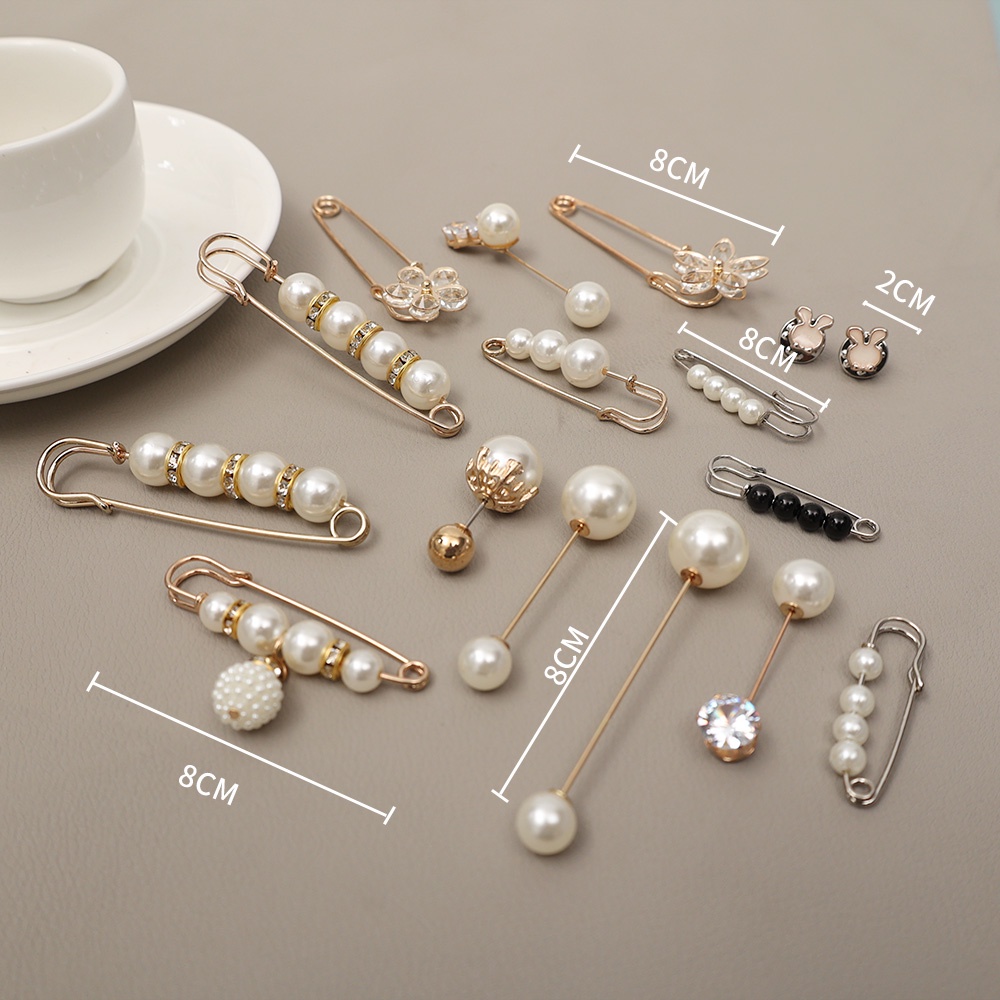 Set ghim cài thu nhỏ lưng quần đính ngọc trai giả/đá pha lê thanh lịch