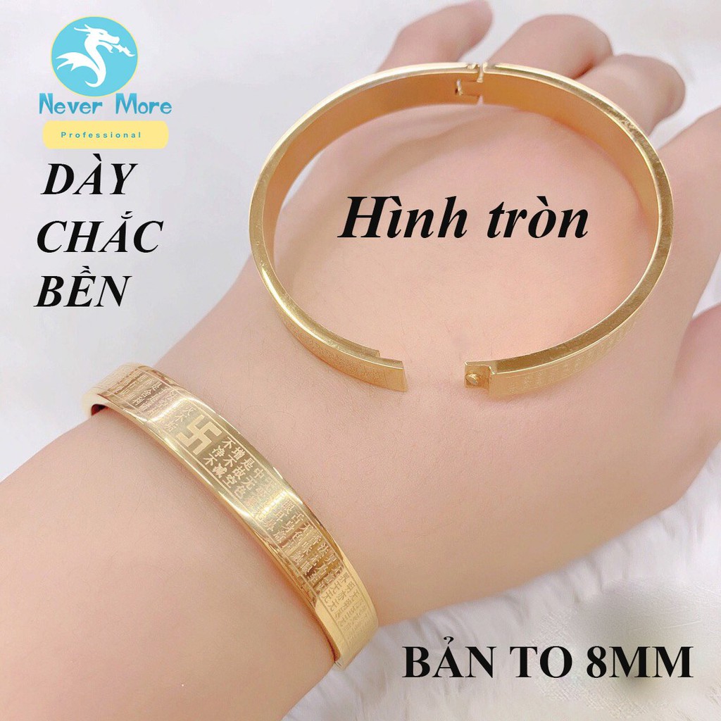 Vòng tay titan bát nhã tâm kinh hình tròn bản to 8mm - đẹp, bền màu, đeo tay vạn sự may