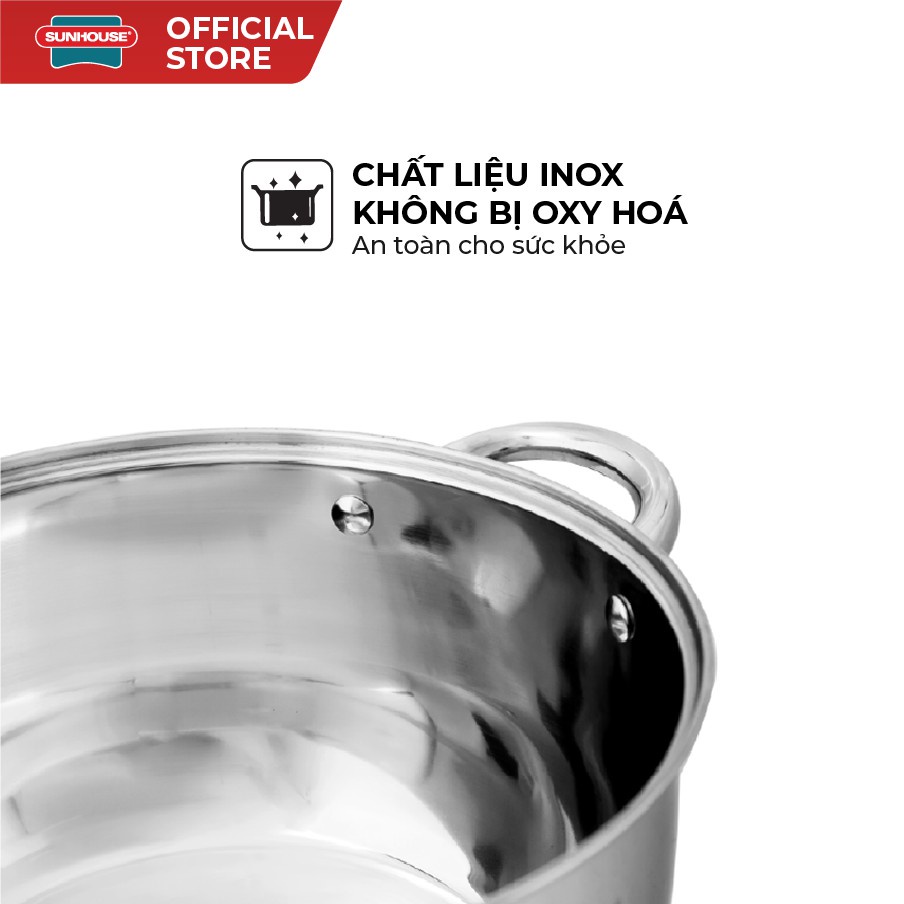 Bộ nồi inox SUNHOUSE, truyền nhiệt nhanh, tỏa nhiệt đều và giữ nhiệt tốt, tiết kiệm thời gian nấu