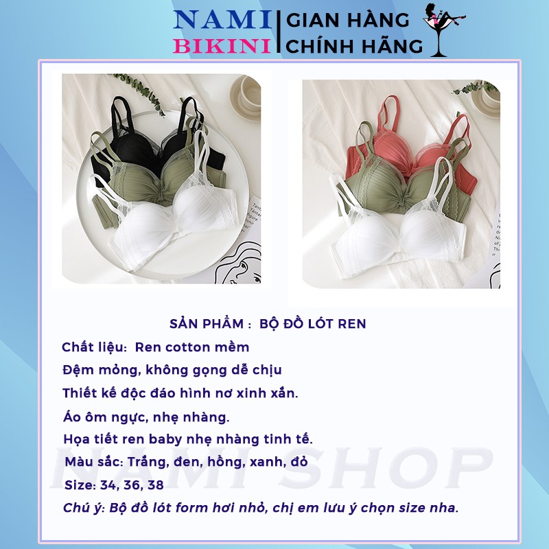 Bộ đồ lót cao cấp bộ bikini ren nơ siêu xinh áo lót nữ không gọng nâng ngực Nami | BigBuy360 - bigbuy360.vn