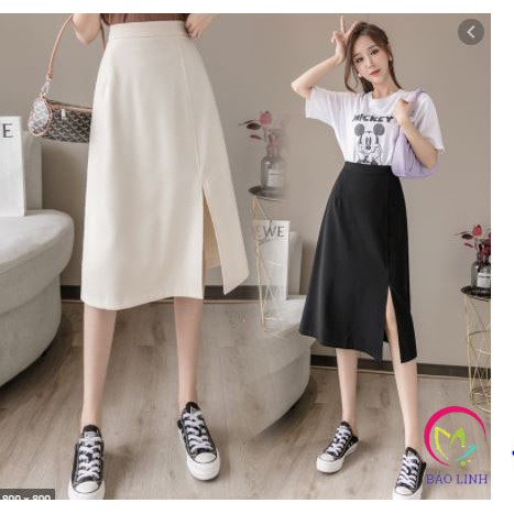 Chân Váy Xẻ Tà Năng Động  Dài Qua Gối Hàng Cao Cấp Siêu Sang Chảnh