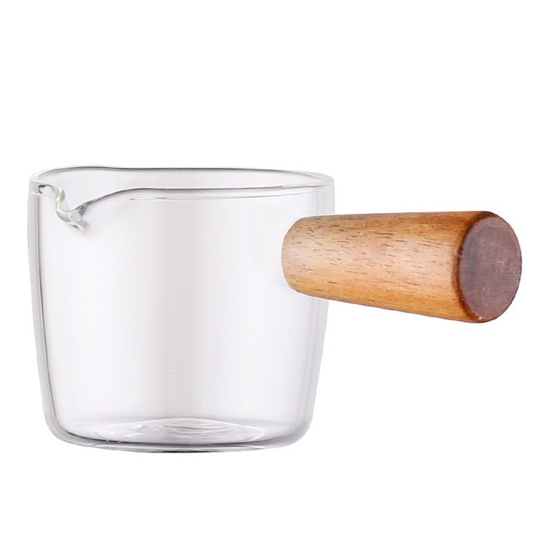 Cốc rót xốt thủy tinh tay cầm bằng gỗ BAMBOOO ECO trang trí decor bàn ăn