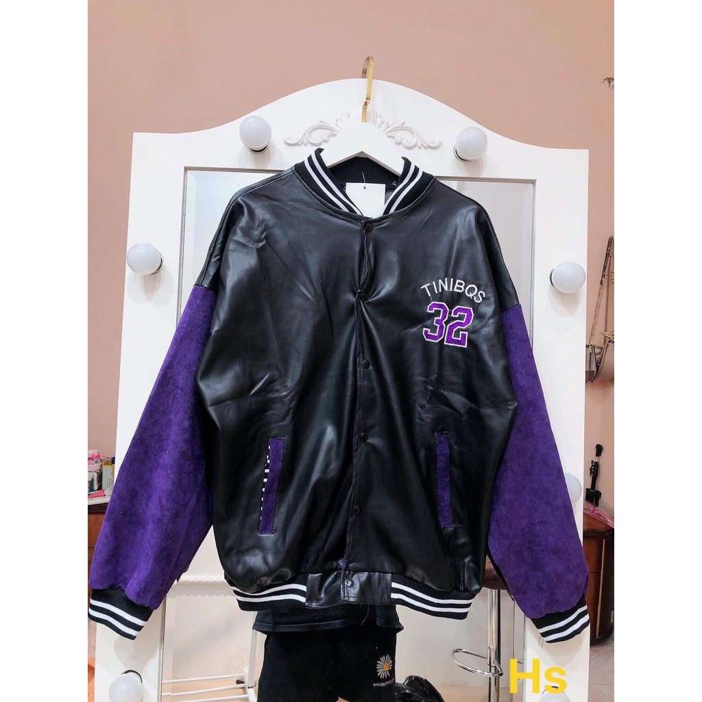 Áo Bomber Da 32 Tay Nhung - Áo Khoác Bomber Cao Cấp Màu Tím