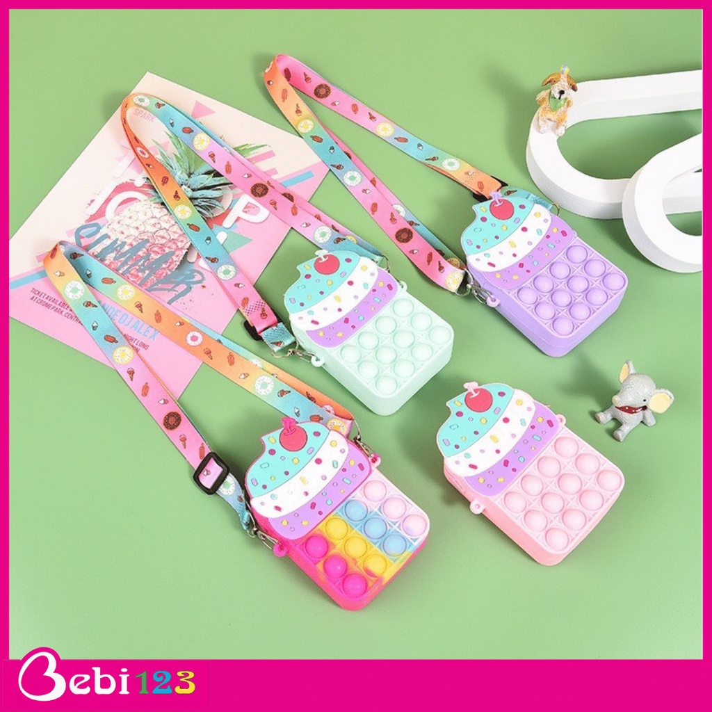 Balo, Túi đeo Pop it hình Ngựa Unicorn &amp; Kem có dây cho bé