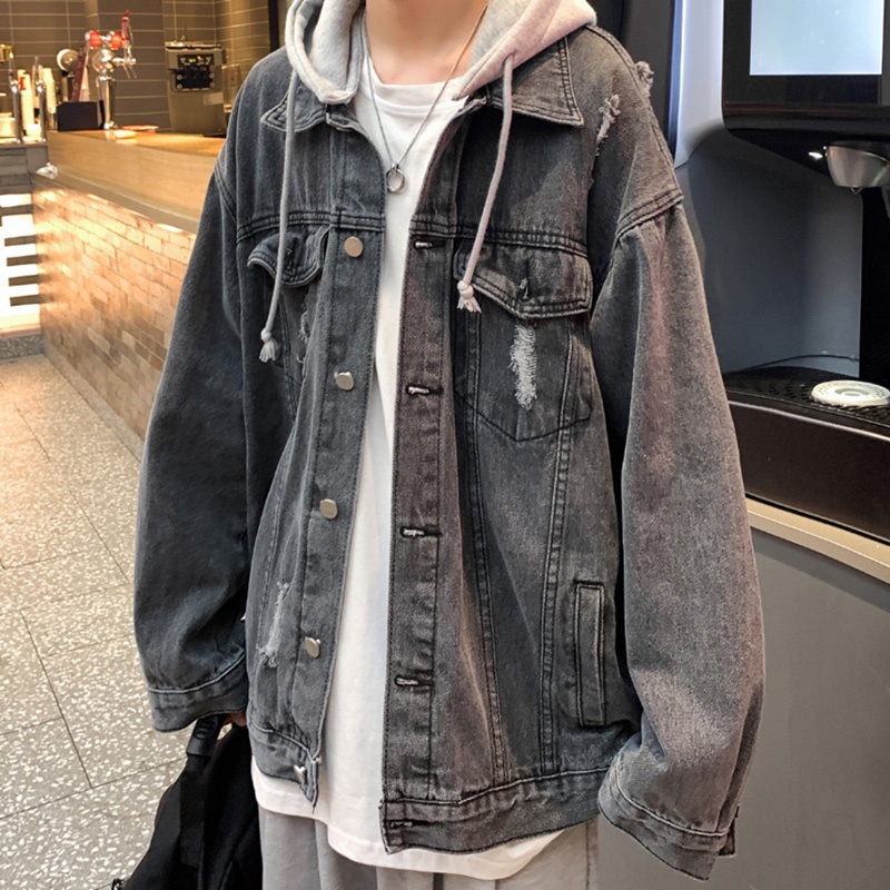 Áo khoác nam form rộng có mũ thời trang ulzzang hàn quốc áo sơ mi bò jeans nam phối mũ nỉ bigsize unisex du lịch đi học