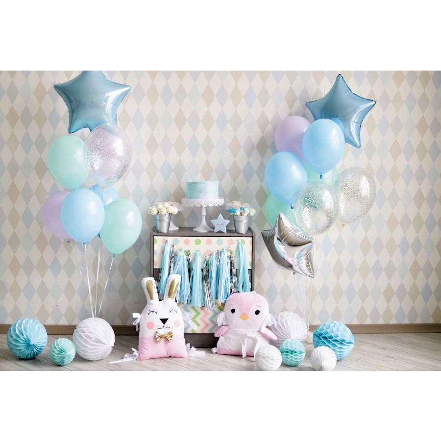 Phông nền chụp hình tiệc sinh nhật bé họa tiết bóng bay biển mùa hè