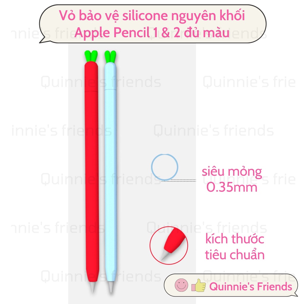 Vỏ bao ốp silicon, case cho bút Apple Pencil 1 và Pencil 2 - Loại 1 silicone cao cấp đúc nguyên khối đủ màu cà rốt