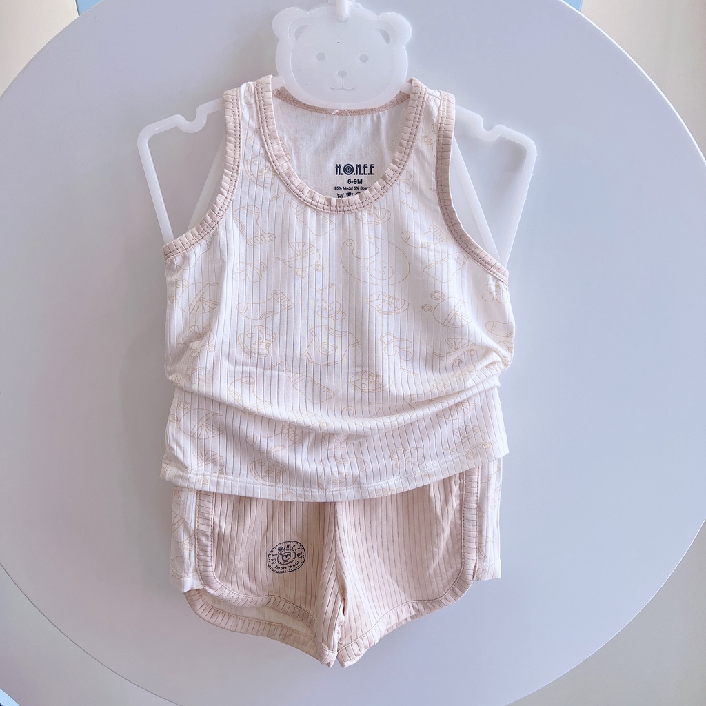 Bộ quần áo trẻ em HRNEE ba lỗ họa tiết Modal cho bé từ 6 tháng đến 4 tuổi