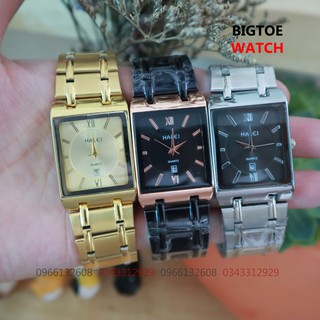 Đồng Hồ Nam HALEI 564M Cao Cấp Mặt Vuông Lịch Lãm + FREE Vòng Phong Thủy - Dây Bạc Mặt Trắng