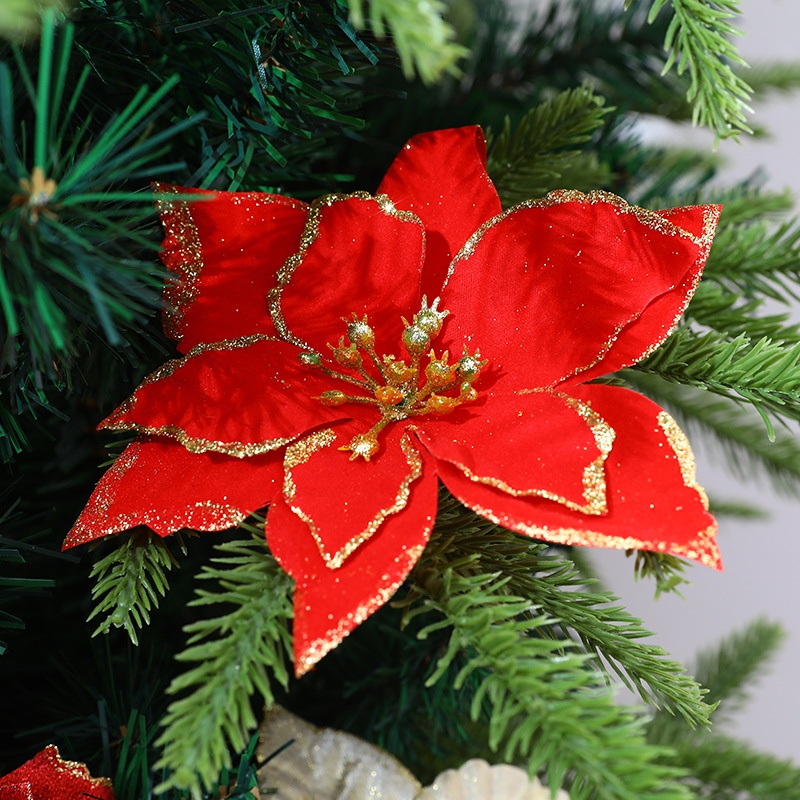 Đầu hoa lụa giả kim tuyến lớn 13cm dùng trang trí cây thông Noel dịp lễ Giáng sinh năm mới DIY