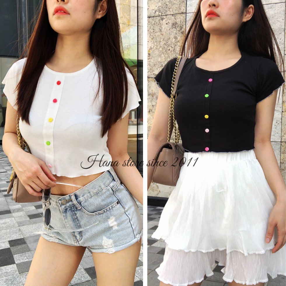 Áo croptop cuốn biên cúc nhiều màu dễ thương [ảnh thật + video] hàng có sẵn tại Hana Store | BigBuy360 - bigbuy360.vn