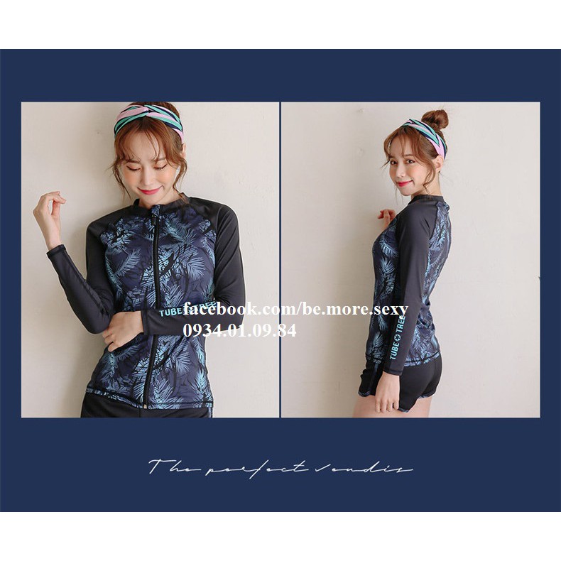 Đồ bơi nữ dài tay Hàn Quốc khoác đen họa tiết | BigBuy360 - bigbuy360.vn