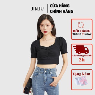 Áo croptop ôm, áo croptop tay ngắn hàng quảng châu cao cấp,chất vải thun gân dày, không nhăn, không phai màu- JinJu