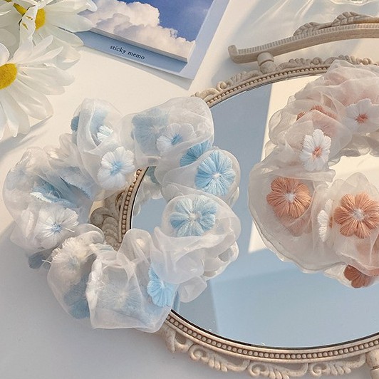 Dây cột tóc dễ thương thêu hoa phong cách dễ thương dành cho nữ