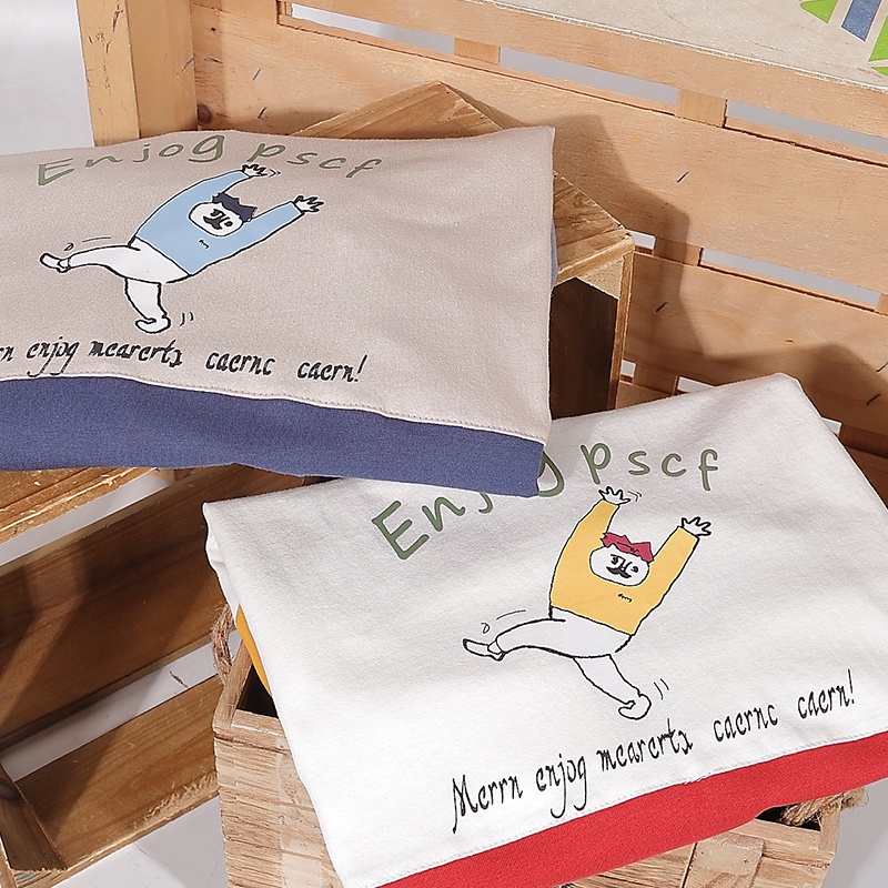 Áo polo Họa Tiết Hoạt Hình Màu Tương Phản Phong Cách Nhật Bản