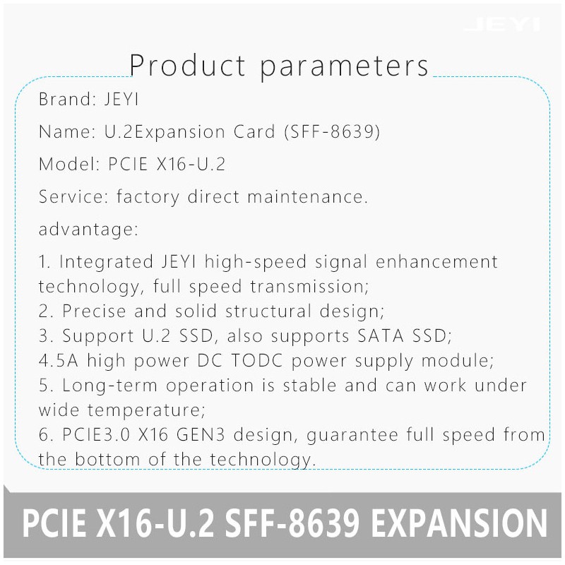 Card Chuyển Đổi Jeyi U2X16 Pci-Express 3.0 4x X16 Sang U.2 Sff-8639 Nvme Pcie Ssd Pci-E Sang U2 Card M.2 Ngff 2.5 'Ssd To Pci-E X16 | BigBuy360 - bigbuy360.vn